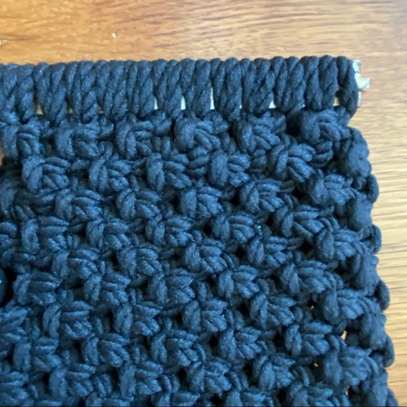 Macramé Envelope Clutch Top Handle Boho Bag in Black - Picture 6 of 6